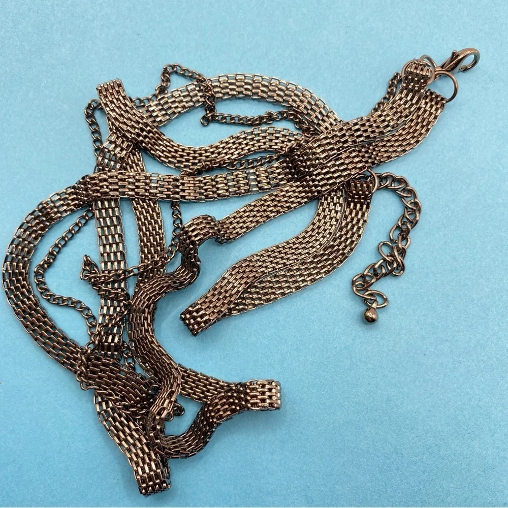 Black Mesh Flat Chain Triple Strand Necklace